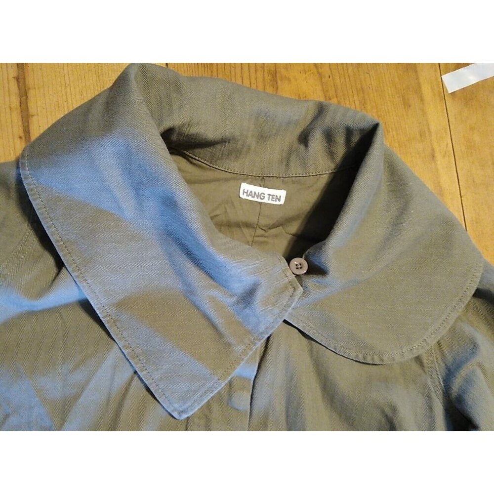 Hang Ten Womens L Utility Jacket Olive Green Roll Sleeve Snap Front Drawstring - Picture 4 of 6